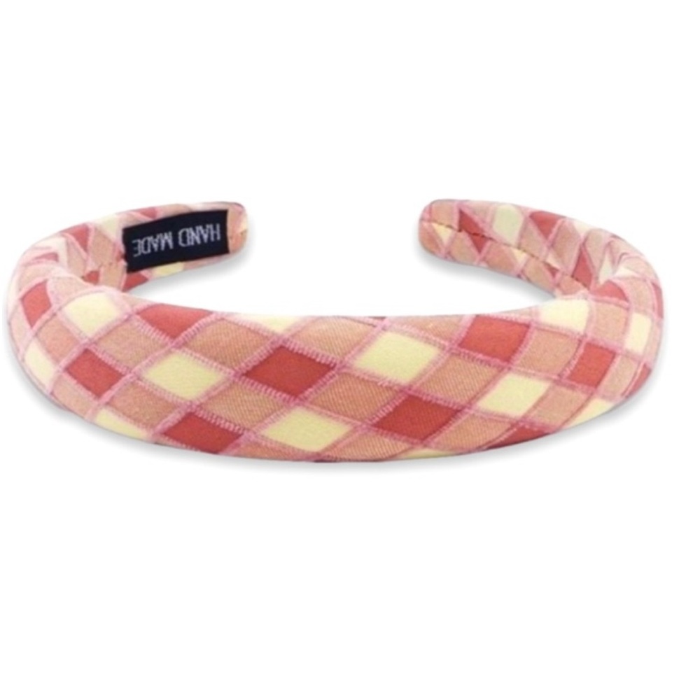 Handmade Pink and Cream Plaid Headband New